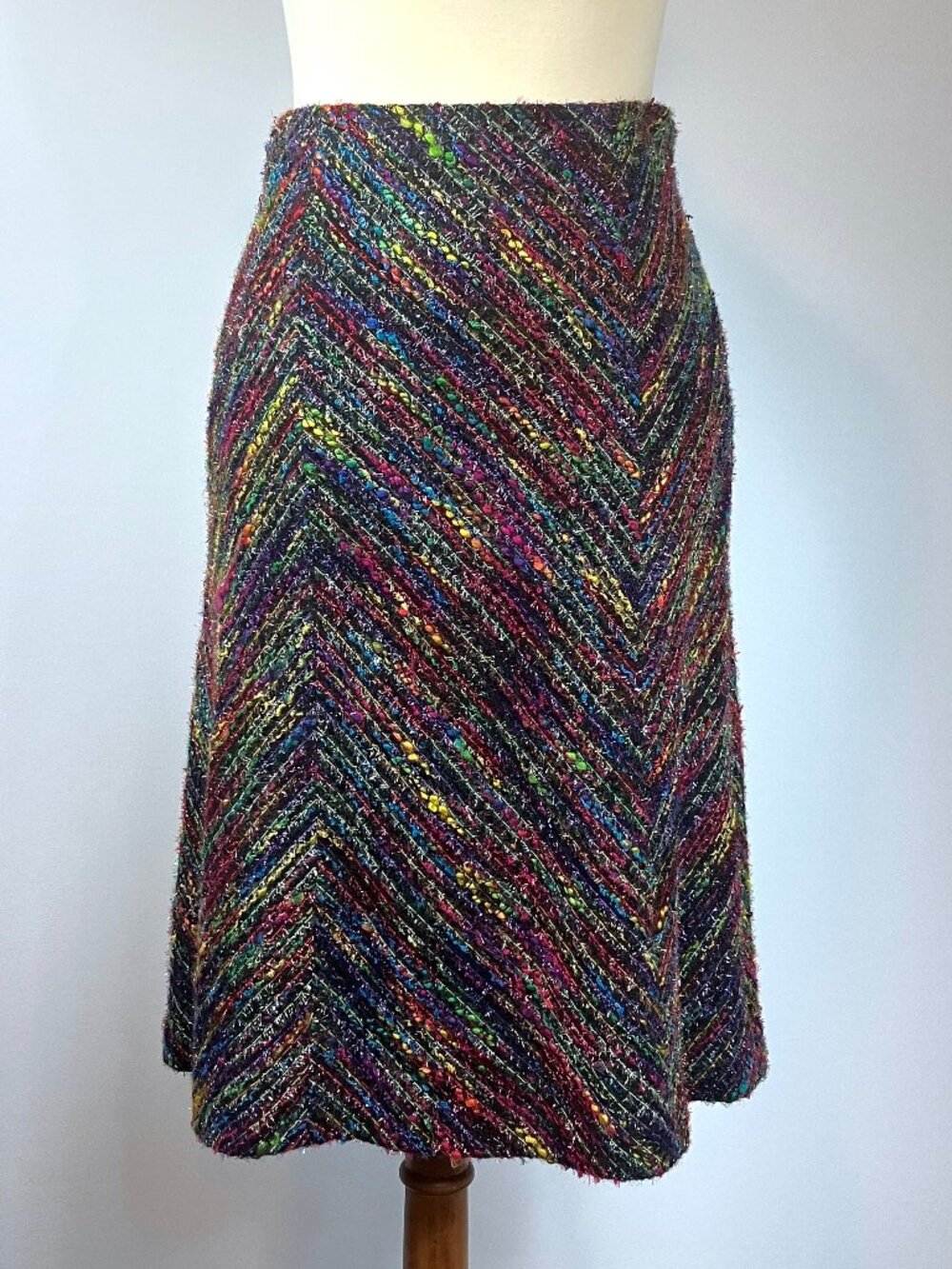 Tuleh Vintage Skirt Rainbow Tweed Small 0 2 XS A Line Boucle Multicolor 90s Y2K